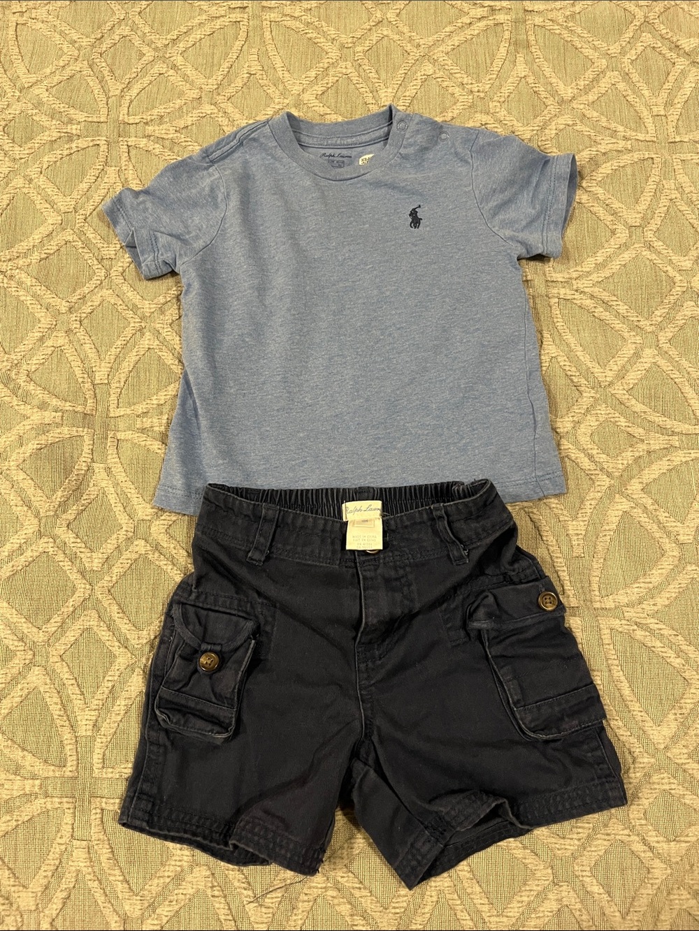 Ralph Lauren bundle! Light Blue Short Sleeve Tee Navy Pony, and navy cargo short